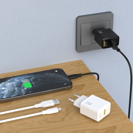 Omrežni polnilnik s kablom Lightning Dudao A23LEU, 12 W, 2,4 A, 1 × USB-A, bel