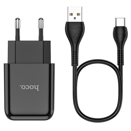 Polnilnik omrežja s kablom USB-C HOCO N2, 10W, 2A, 1 x USB-A, črn