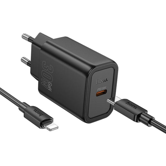 Omrežni polnilec s kablom Lightning HOCO N62, 30W, 3A, 1 x USB-C, črn