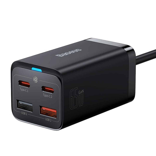 Baseus GaN3 Pro Station Charger, 65 W, 3A, 2 x USB-A - 2 x USB-C, črn CCGP04010101