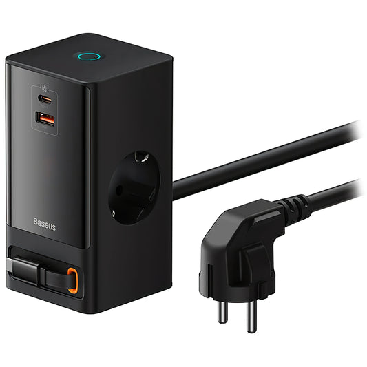 Podaljšek Baseus GaN3 Pro PowerStrip, 65 W, 3,25 A,1 x USB-A - 1 x USB-C - 2 x Schuko, črn PSLR000301 PSLR000301