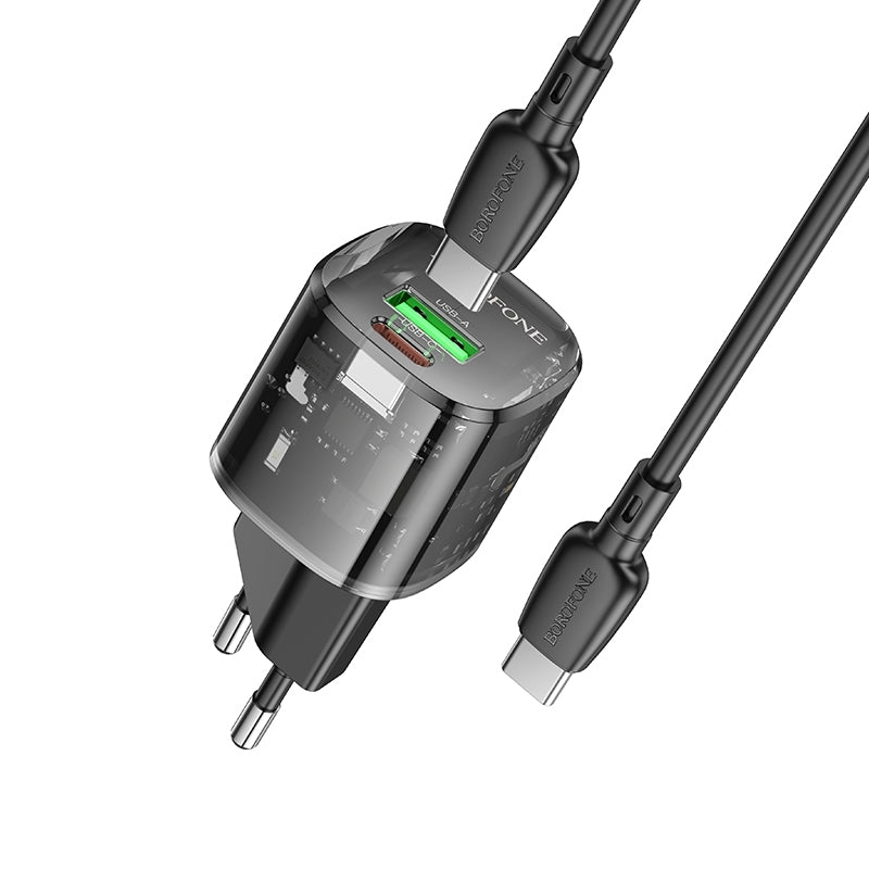 Network Charger with USB-C Cable Borofone BN17 Sunlight, 20W, 3A, 1 x USB-A - 1 x USB-C, Black
