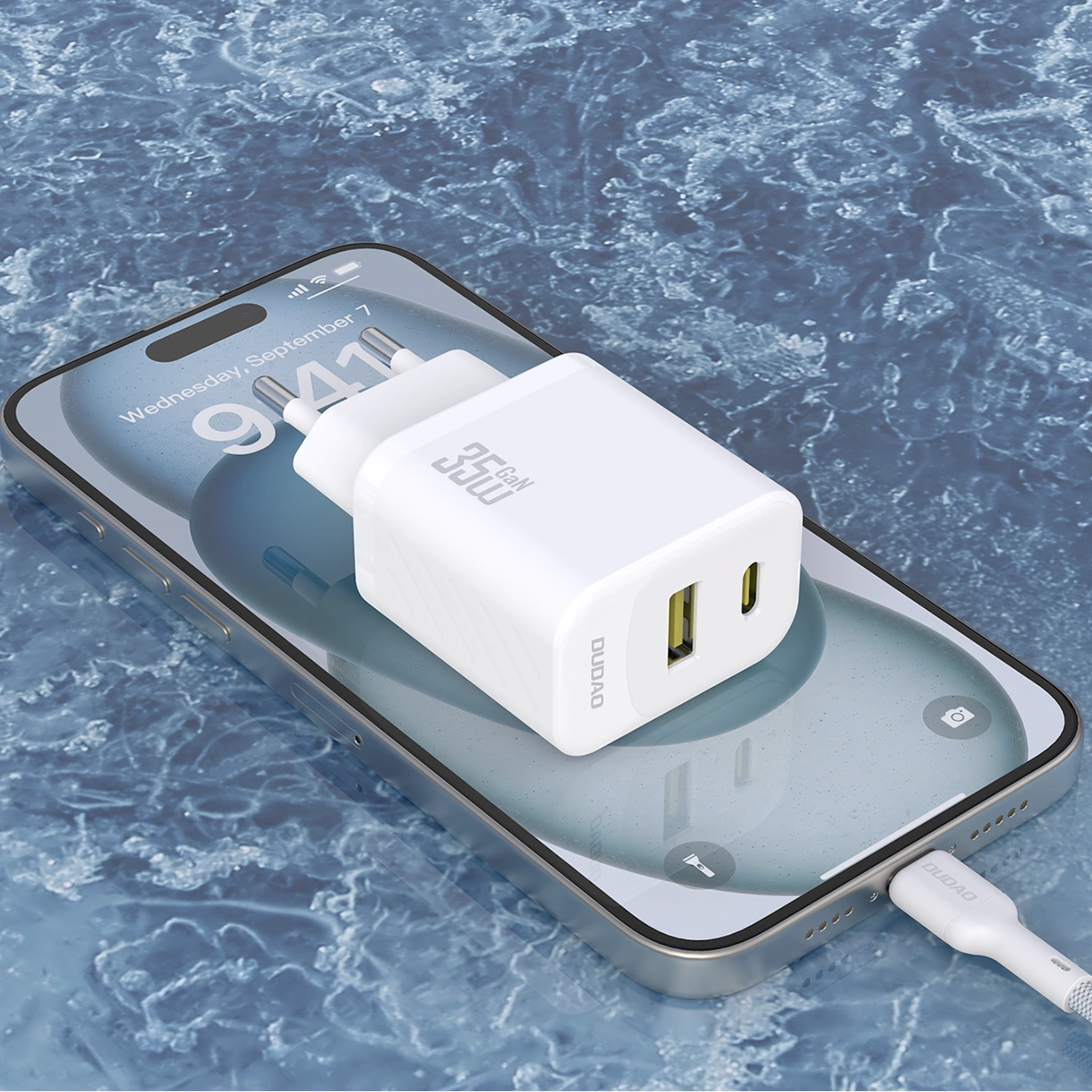 Polnilnik omrežja z USB-C kablom Dudao A27Max, 35W, 1 x USB-A - 1 x USB-C, bel