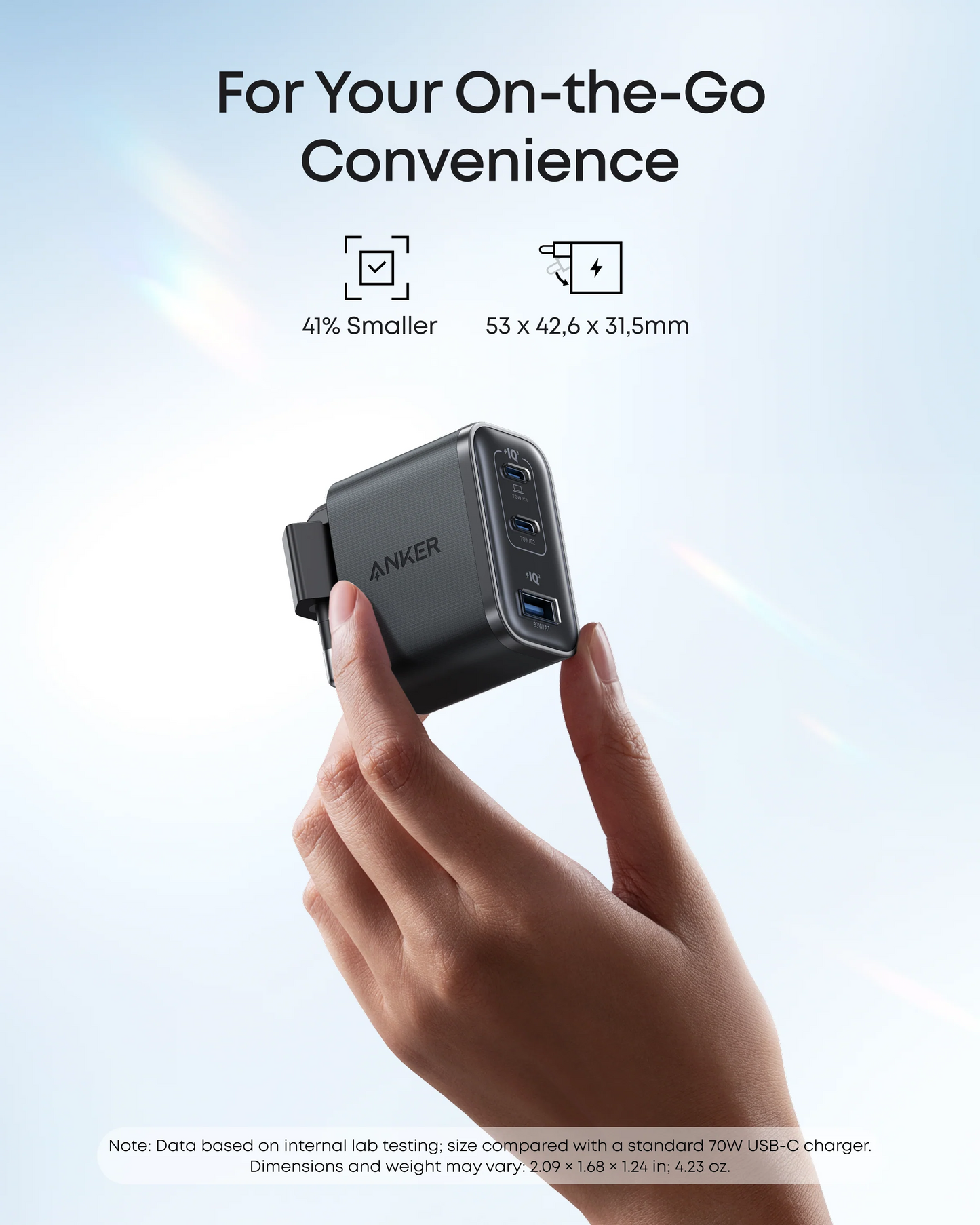 Polnilnik Anker Nano z omrežnim kablom USB-C, 70W, 3.5A, 1 x USB-A - 2 x USB-C, Siv B121A311