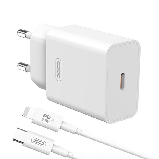 Omrežni polnilec z Lightning kablom XO Design L126, 20W, 3A, 1 x USB-C, bel