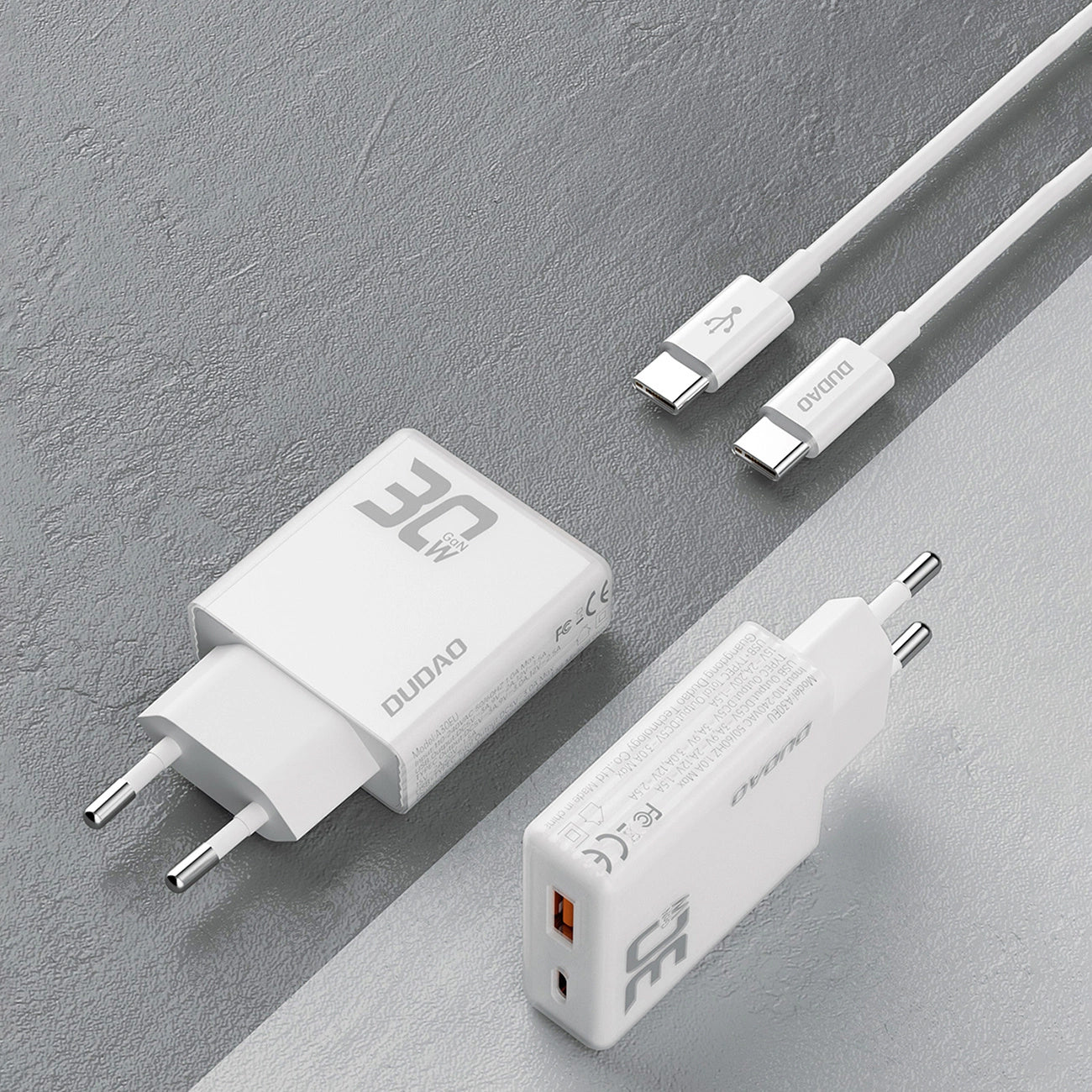 Dudao A30EUT Omrežni polnilnik s kablom USB-C, 30 W, 3A, 1 x USB-A - 1 x USB-C, bel