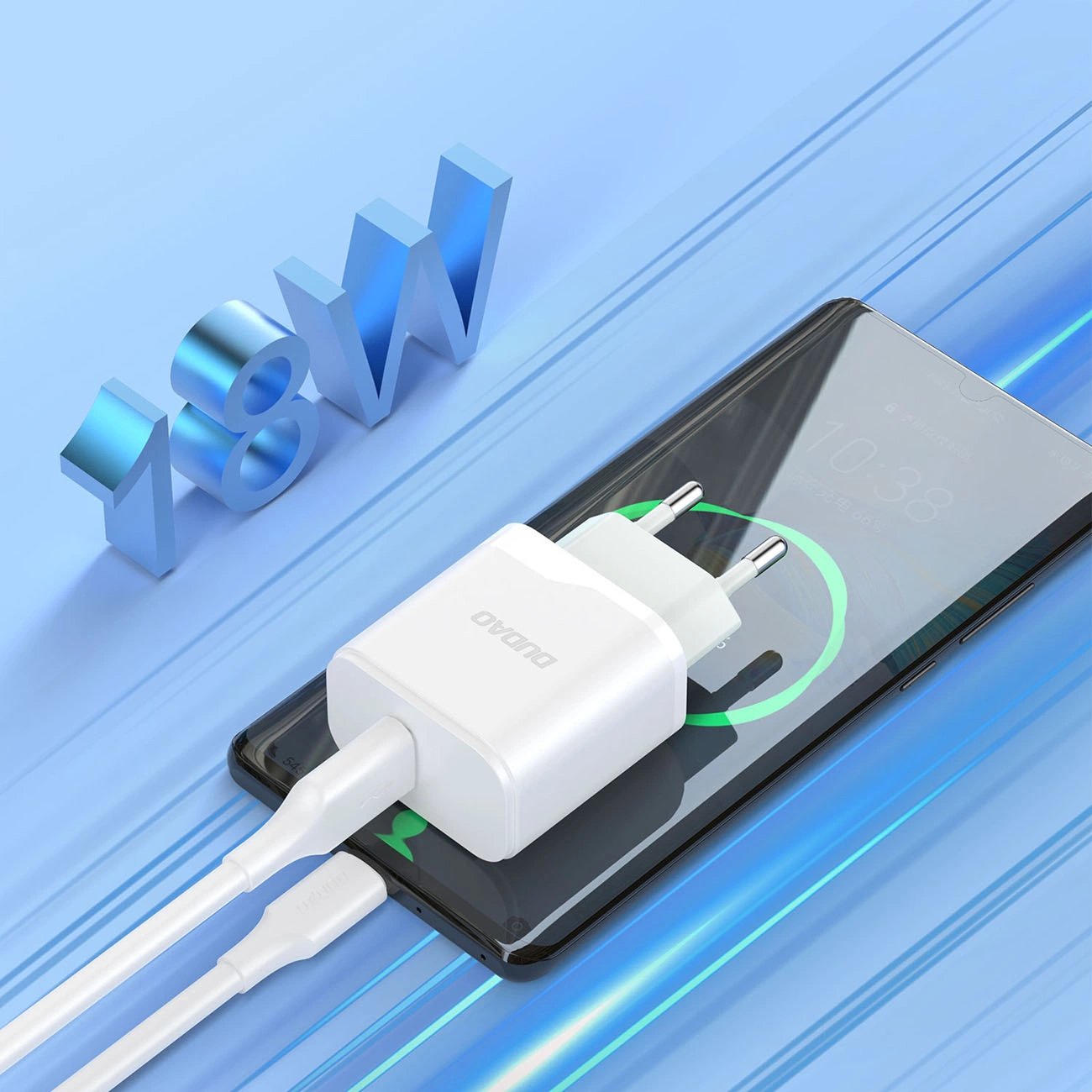 Polnilnik omrežja s kablom USB-C Dudao A20EU, 18W, 3A, 1 x USB-A, Bel