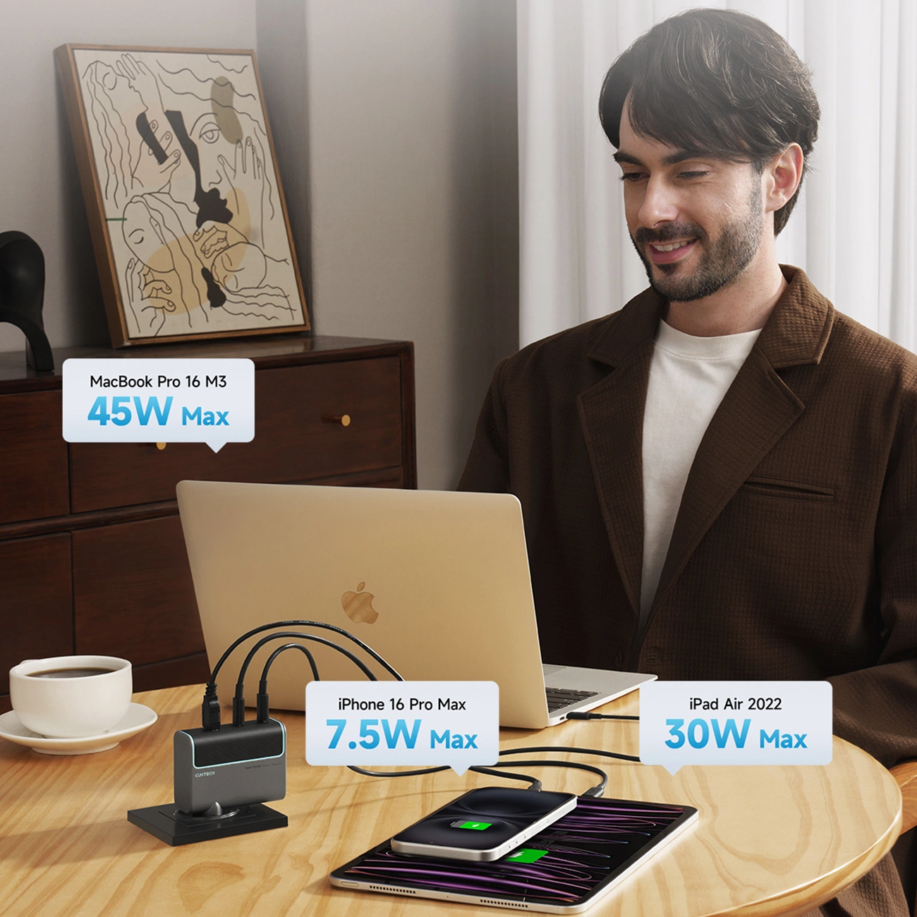 Polnilnik omrežja s kablom USB-C Cuktech, 100W, 5A, 1 x USB-A - 2 x USB-C, Siv CUKAD1003EUG