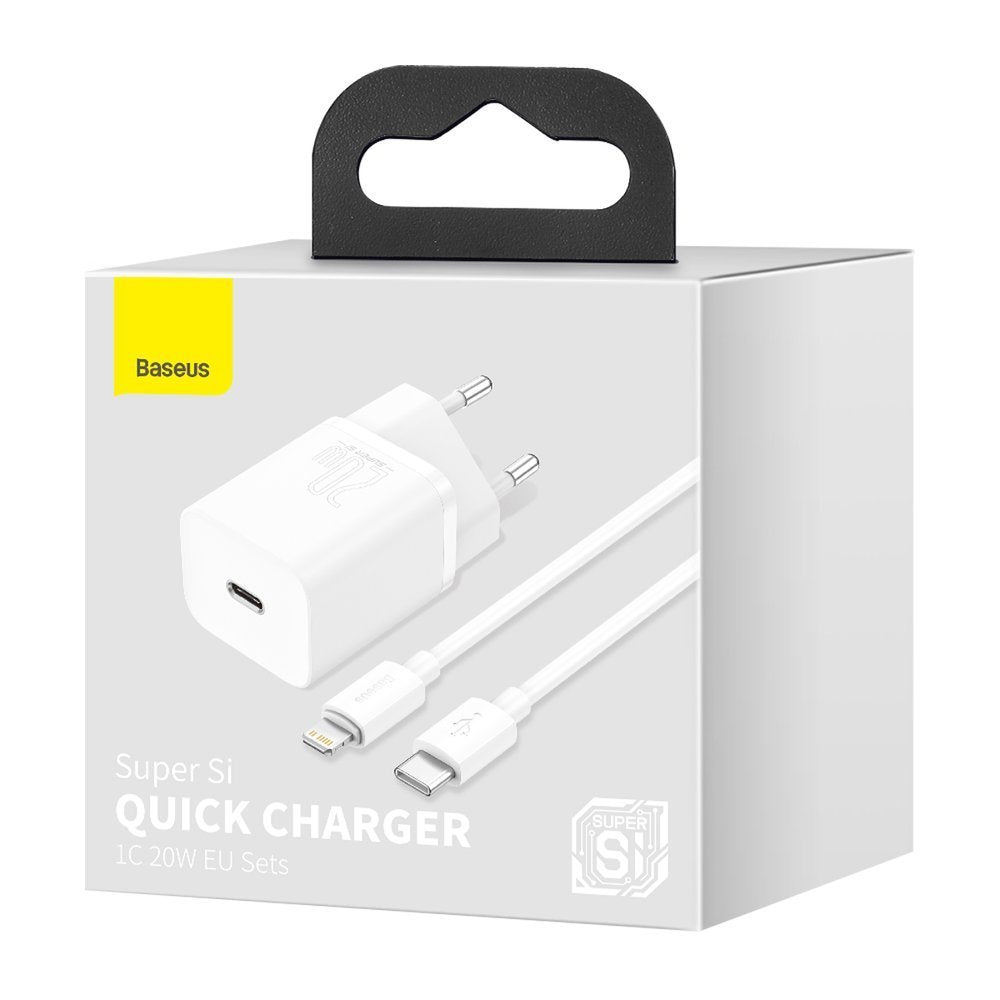 Baseus Super Si omrežni polnilnik s kablom Lightning, 20 W, 3A, 1 x USB-C, bel TZCCCSUP-B02
