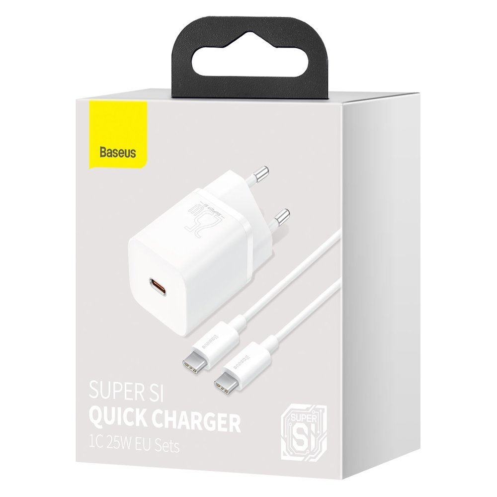 Omrežni polnilec z USB-C kablom Baseus Super Si, 25W, 3A, 1 x USB-C, bel TZCCSUP-L02