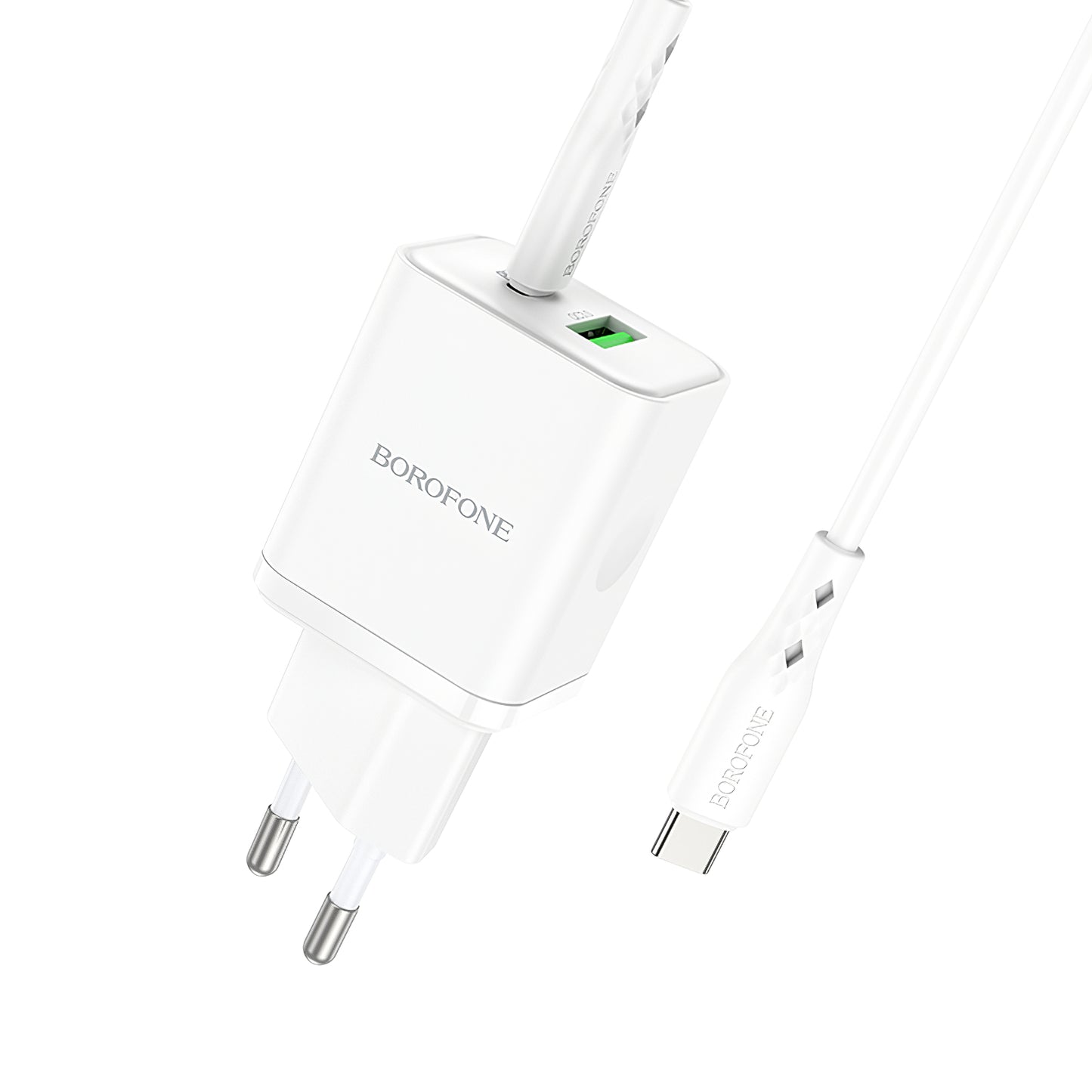 Omrežni polnilnik s kablom USB-C Borofone BN7, 20 W, 3A, 1 x USB-A - 1 x USB-C, bel