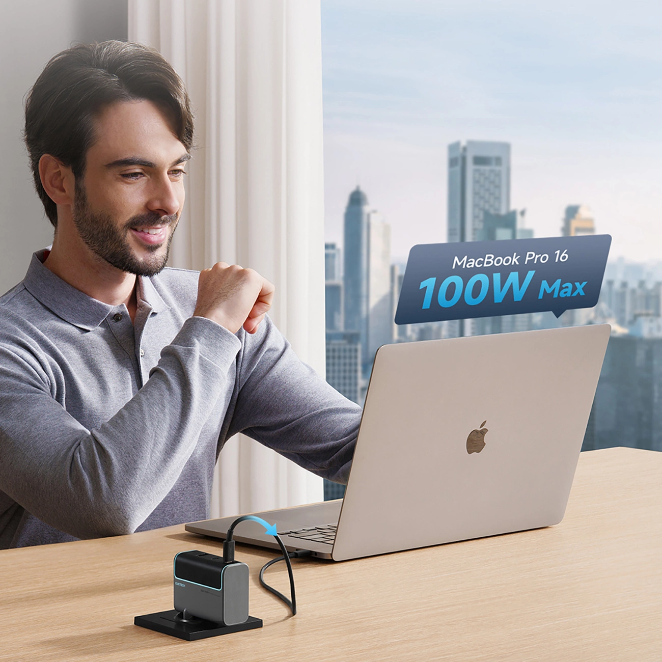 Polnilnik omrežja s kablom USB-C Cuktech, 100W, 5A, 1 x USB-A - 2 x USB-C, Siv CUKAD1003EUG