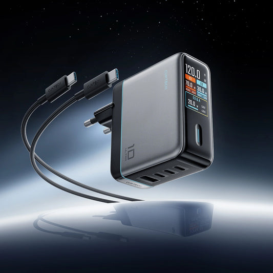 Omrežni polnilec s kablom USB-C Cuktech AD1204U Display, 120W, 6A, 1 x USB-A - 2 x USB-C, srebrn