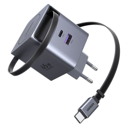 Polnilnik omrežja s kablom USB-C UGREEN X615, 65W, 3A, 1 x USB-A - 1 x USB-C, siv