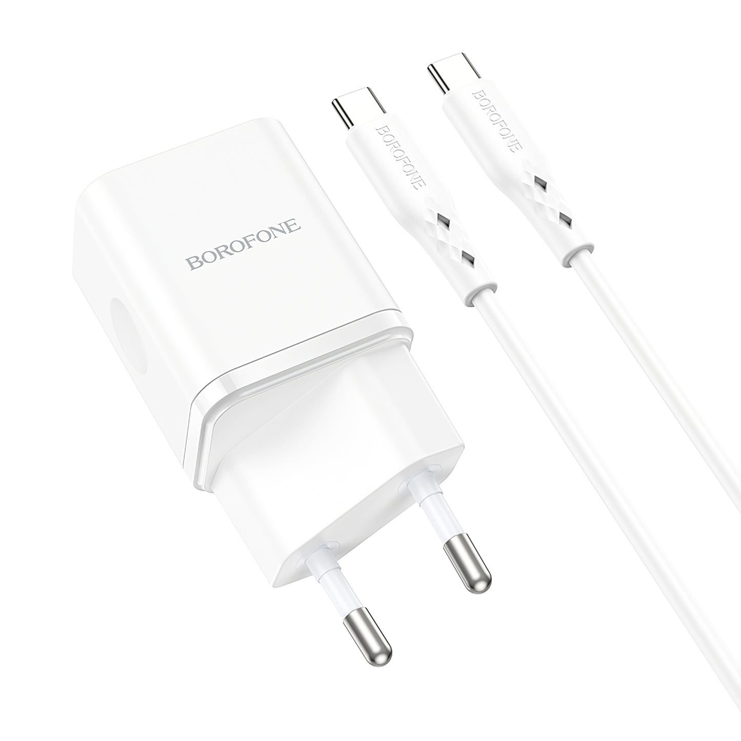 Omrežni polnilnik s kablom USB-C Borofone BN7, 20 W, 3A, 1 x USB-A - 1 x USB-C, bel