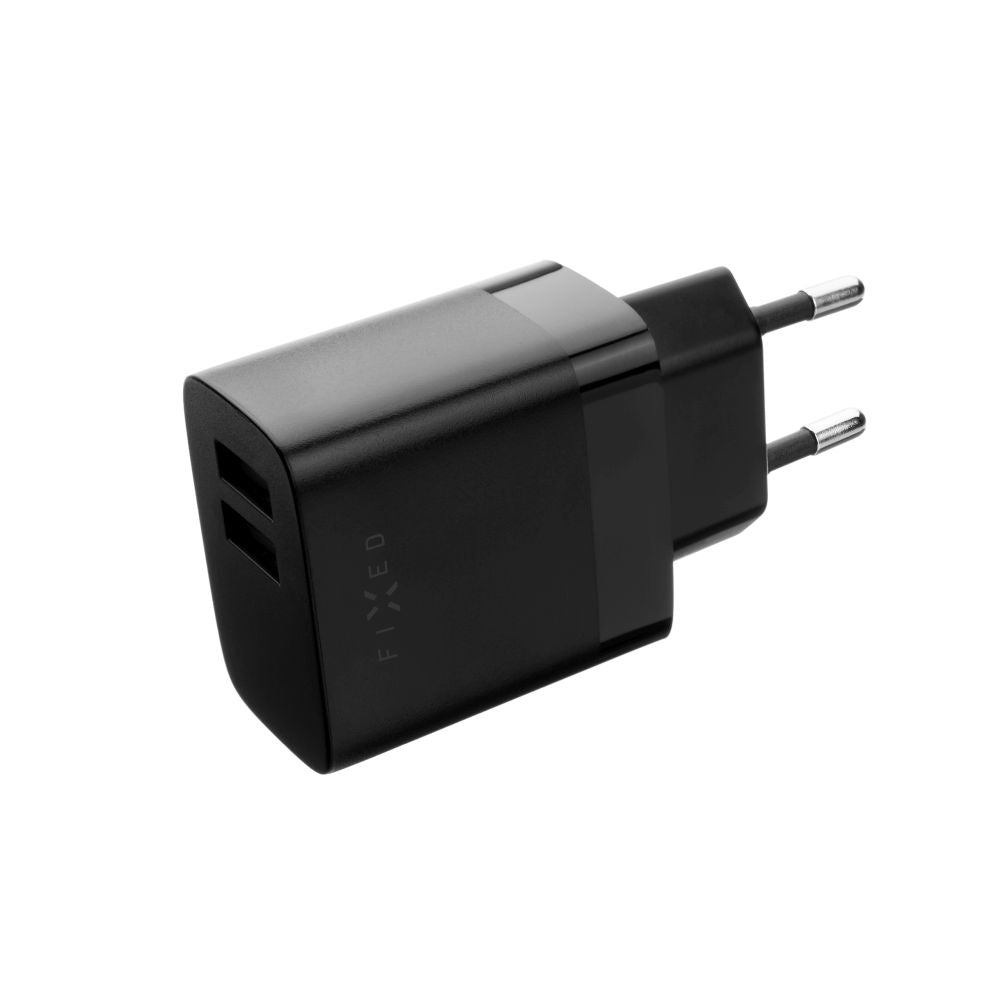 Polnilnik Fixed z mikroUSB kablom, 17W, 3A, 2 x USB-A, črn