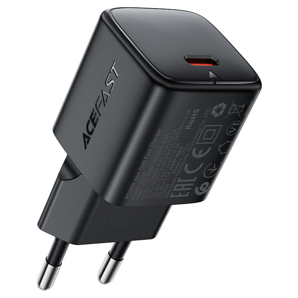 Polnilnik omrežja z USB-C kablom Acefast A118, 30W, 3A, 1 x USB-C, črn