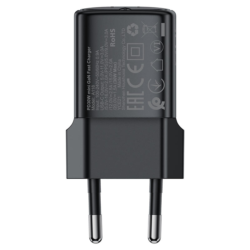 Polnilnik omrežja z USB-C kablom Acefast A118, 30W, 3A, 1 x USB-C, črn