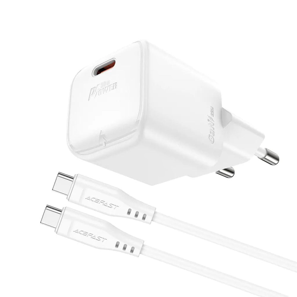 Polnilnik omrežja s kablom USB-C Acefast A77, 30W, 3A, 1 x USB-C, bel