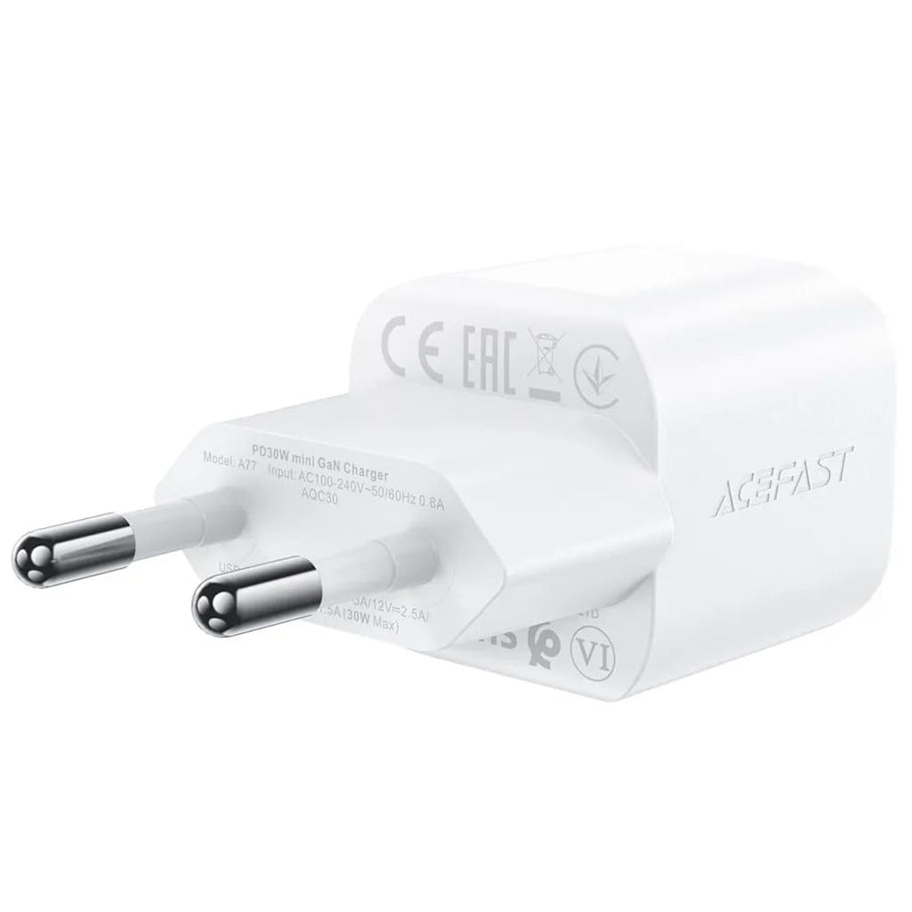 Polnilnik omrežja s kablom USB-C Acefast A77, 30W, 3A, 1 x USB-C, bel
