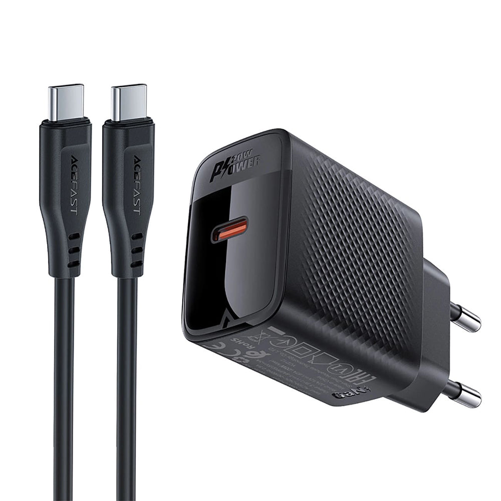Omrežni polnilec z USB-C kablom Acefast A82, 20W, 3A, 1 x USB-C, črn