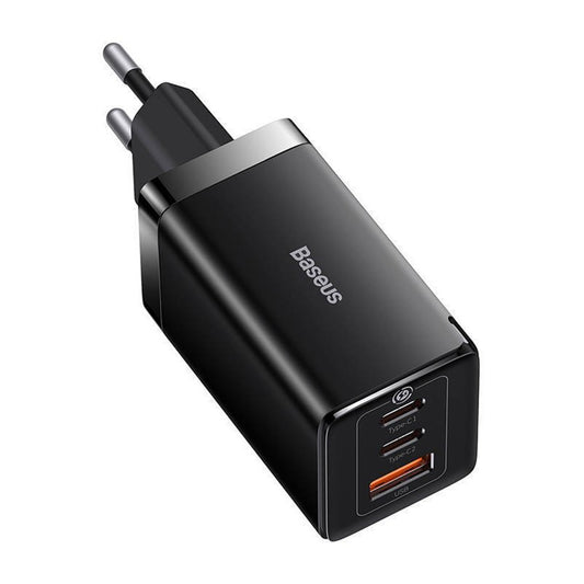 Polnilnik Baseus GaN5 Pro z USB-C kablom, 65W, 3.25A, 1 x USB-A - 2 x USB-C, črn C0206500