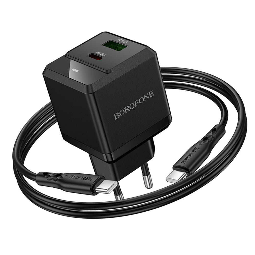 Omrežni polnilec z USB-C kablom Borofone BN19 Intenso, 20W, 3A, 1 x USB-A - 1 x USB-C, črn