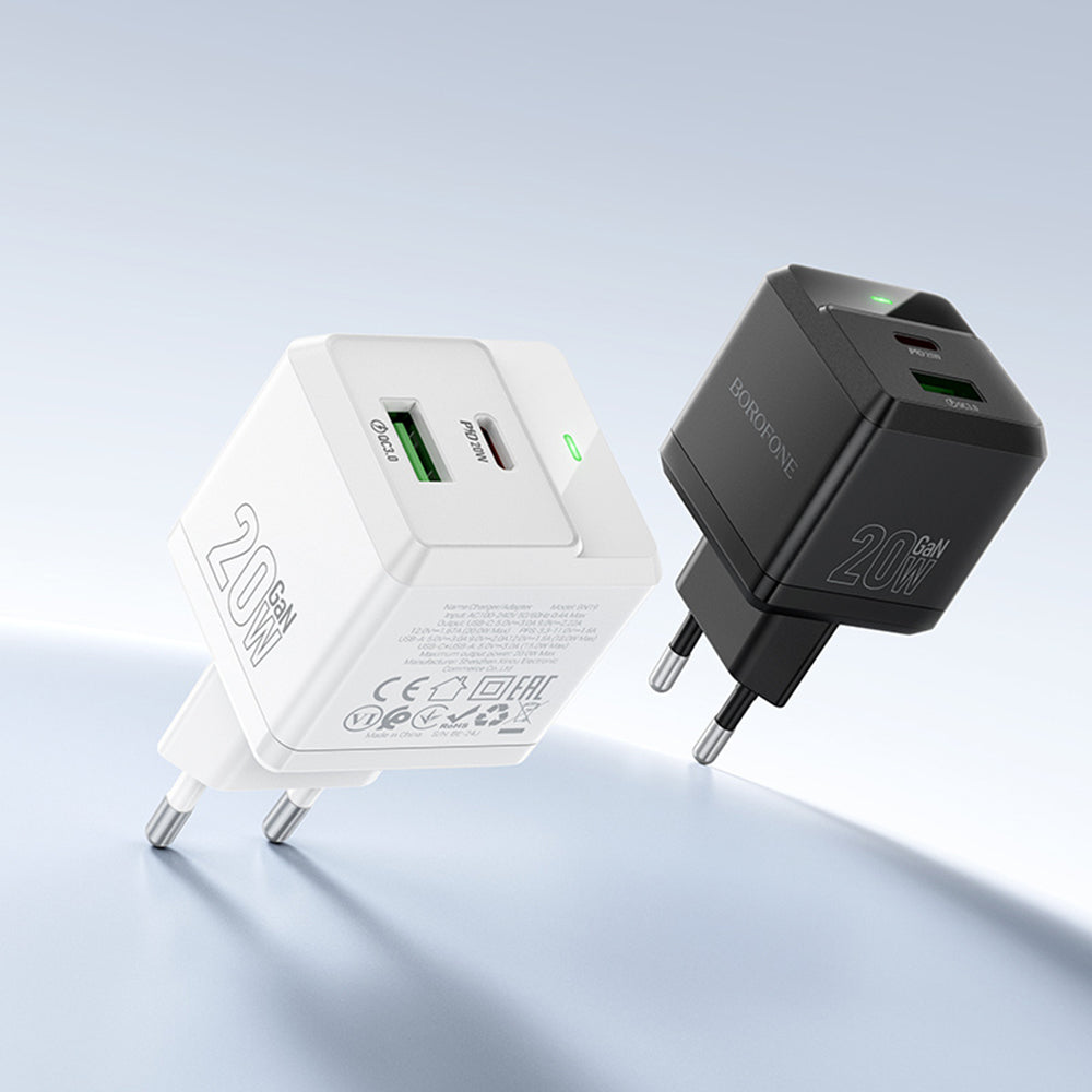Omrežni polnilec z USB-C kablom Borofone BN19 Intenso, 20W, 3A, 1 x USB-A - 1 x USB-C, črn
