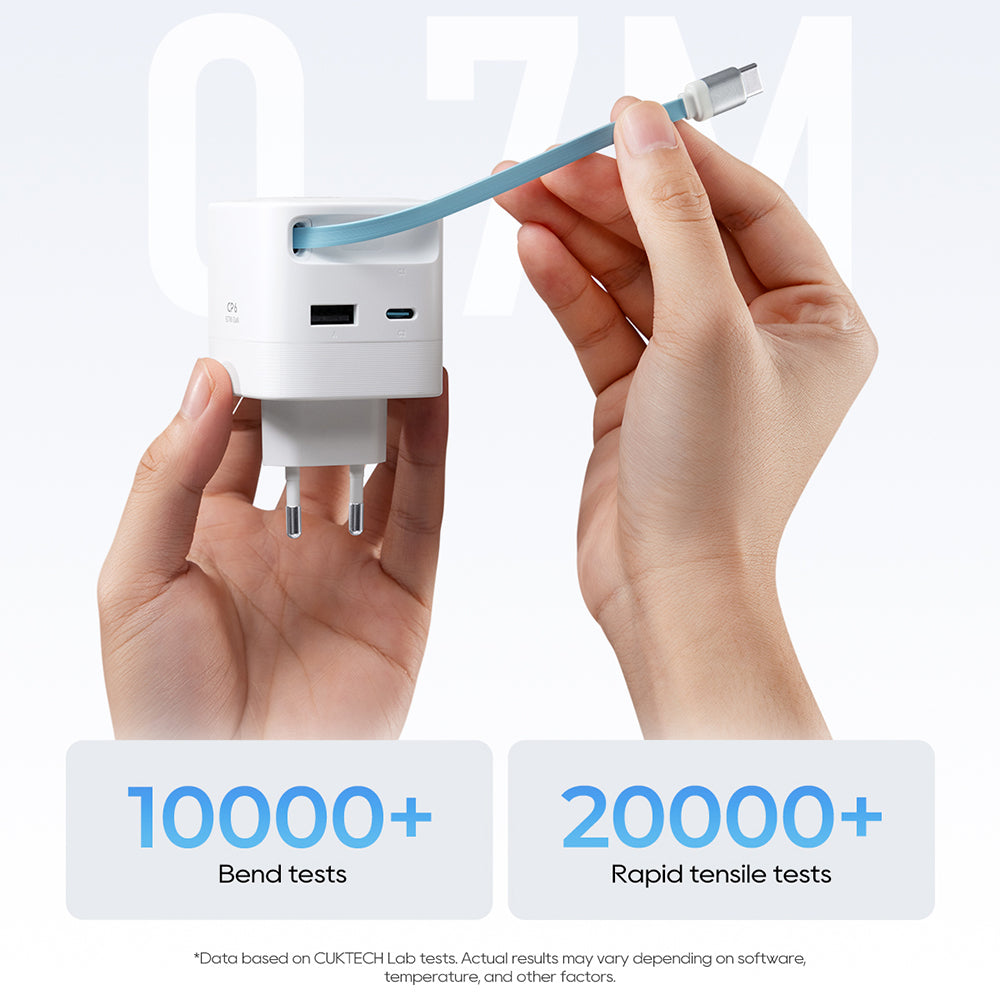 Omrežni polnilec s kablom USB-C Cuktech, 67W, 3,25A, 1 x USB-A - 1 x USB-C, bel CUKA653WEUWT