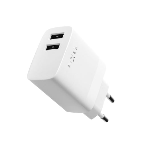 Polnilnik Fixed z omrežnim kablom USB-C, 17W, 3A, 2 x USB-A, Bel