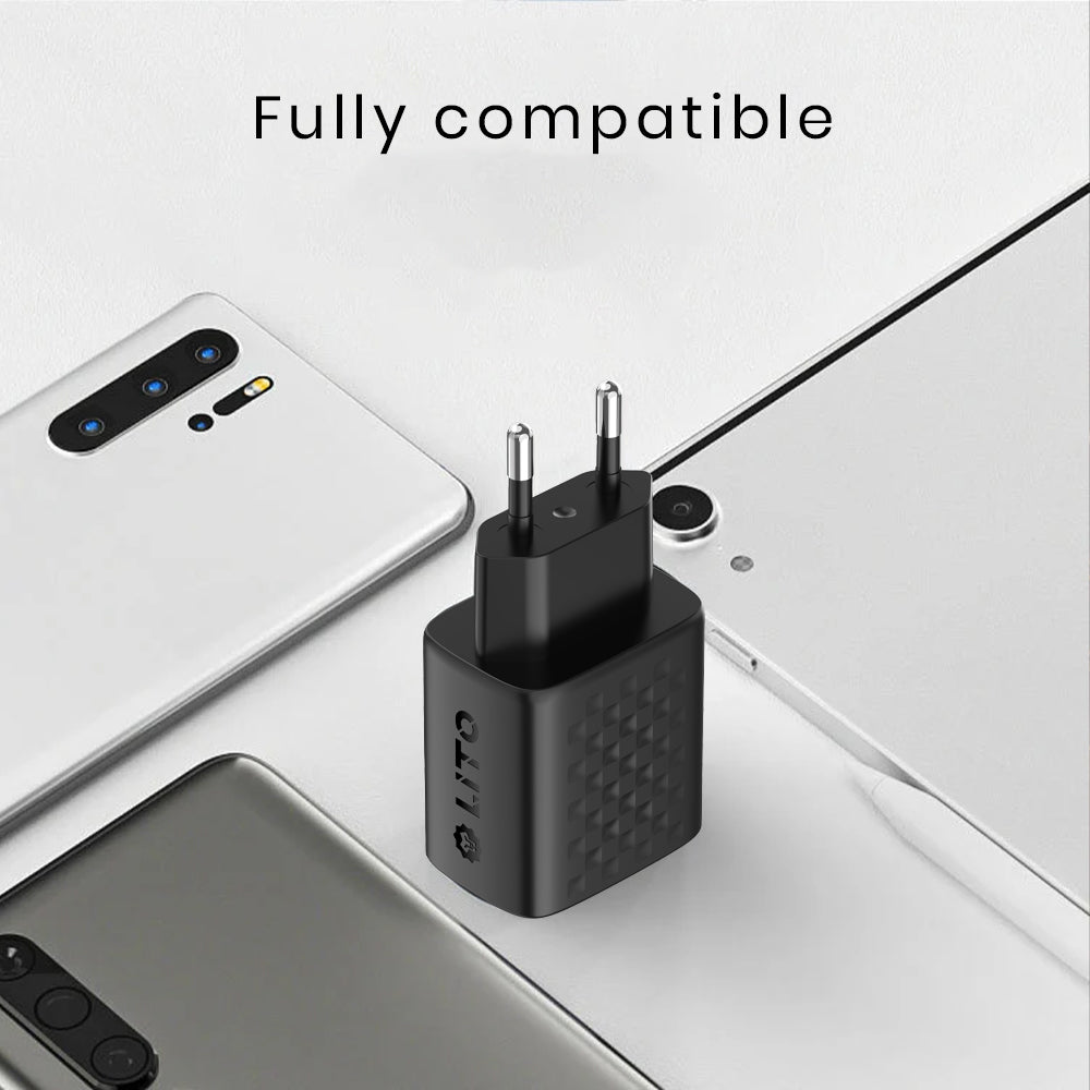 Polnilnik omrežja z USB-C kablom Lito LC15T, 20W, 3A, 1 x USB-A - 1 x USB-C, črn