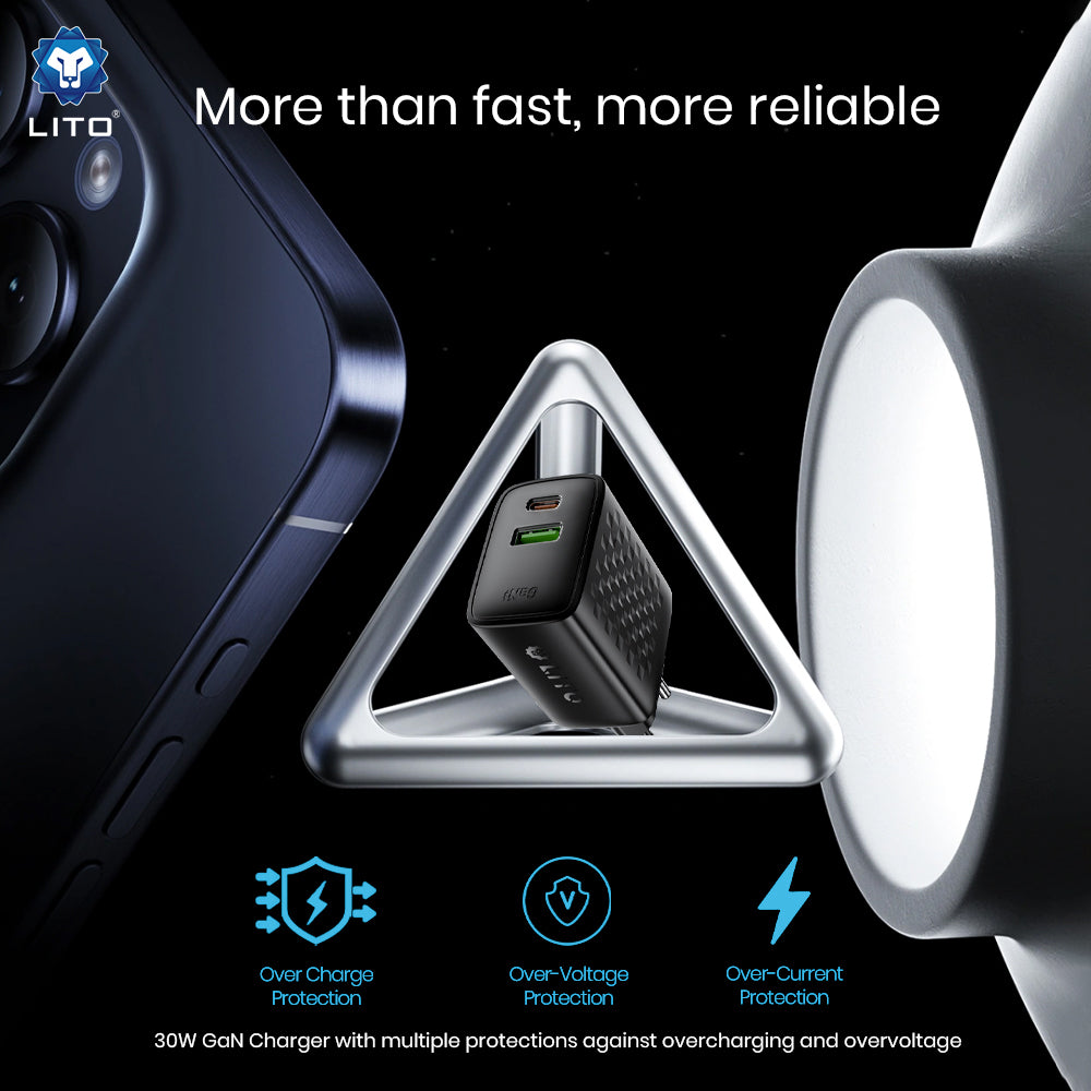 Polnilnik omrežja s kablom USB-C Lito LC19T, 30W, 3A, 1 x USB-A - 1 x USB-C, črn