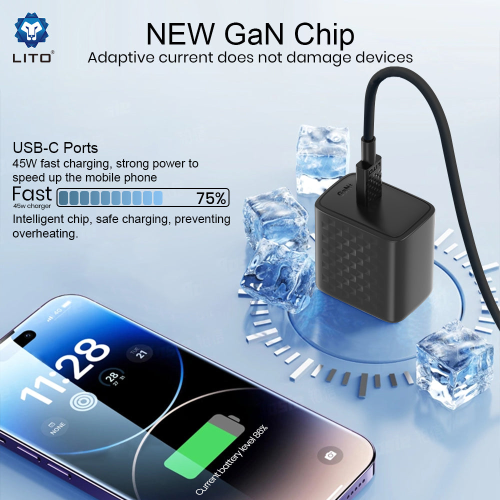 Polnilnik omrežja s kablom USB-C Lito LC20T, 45W, 3A, 1 x USB-C, črn