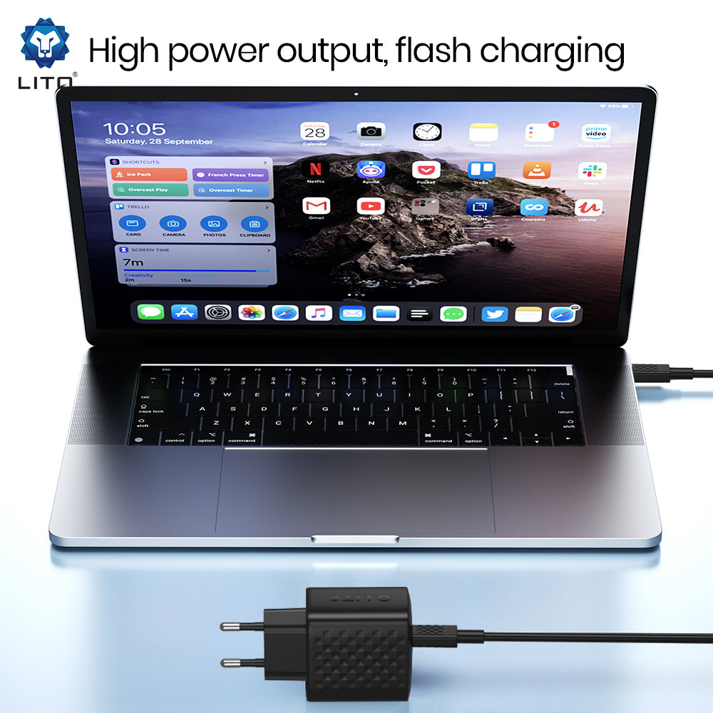 Polnilnik omrežja s kablom USB-C Lito LC20T, 45W, 3A, 1 x USB-C, črn