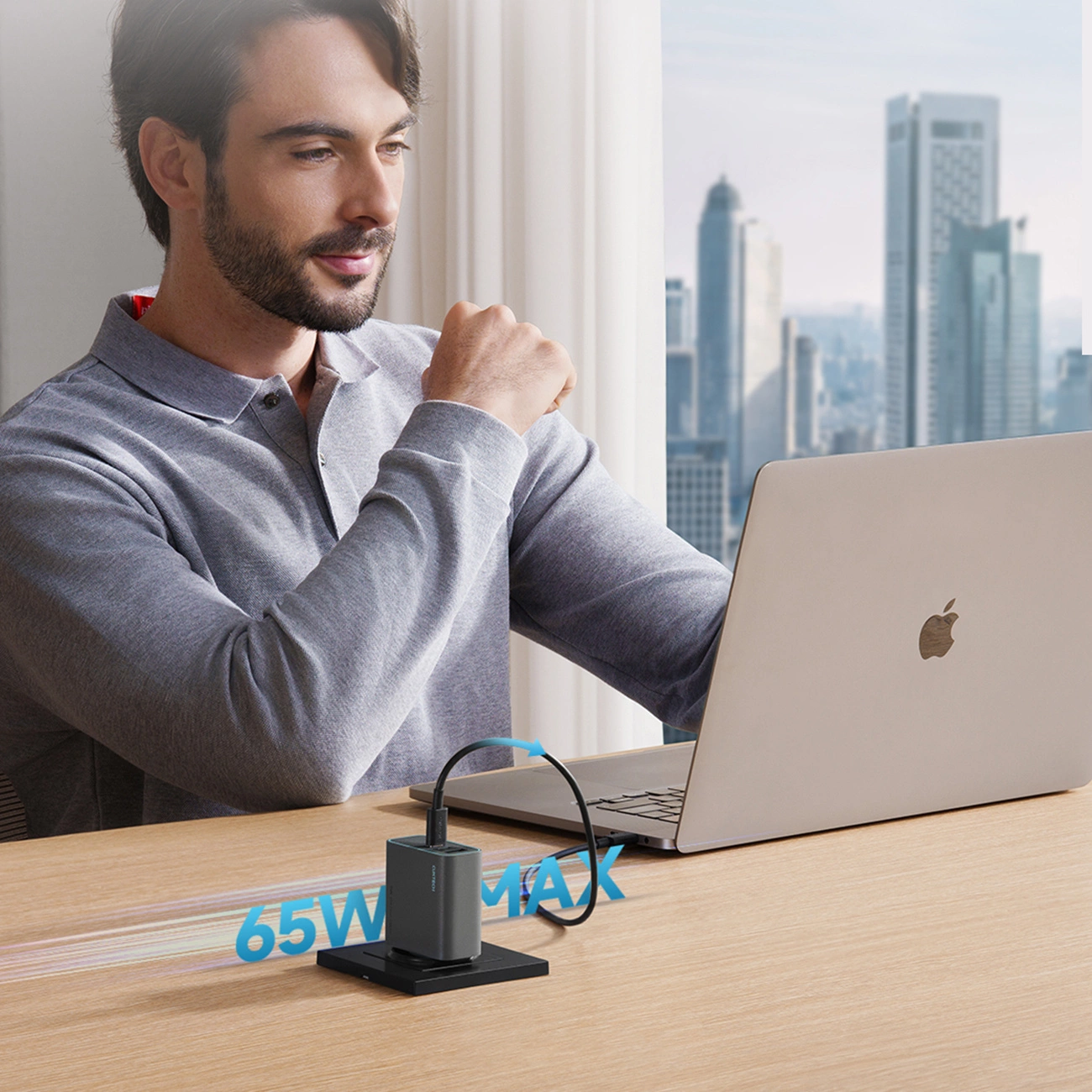 Polnilnik Cuktech, 65W, 3A, 1 x USB-A - 2 x USB-C, Siv CUKAD653EUGR