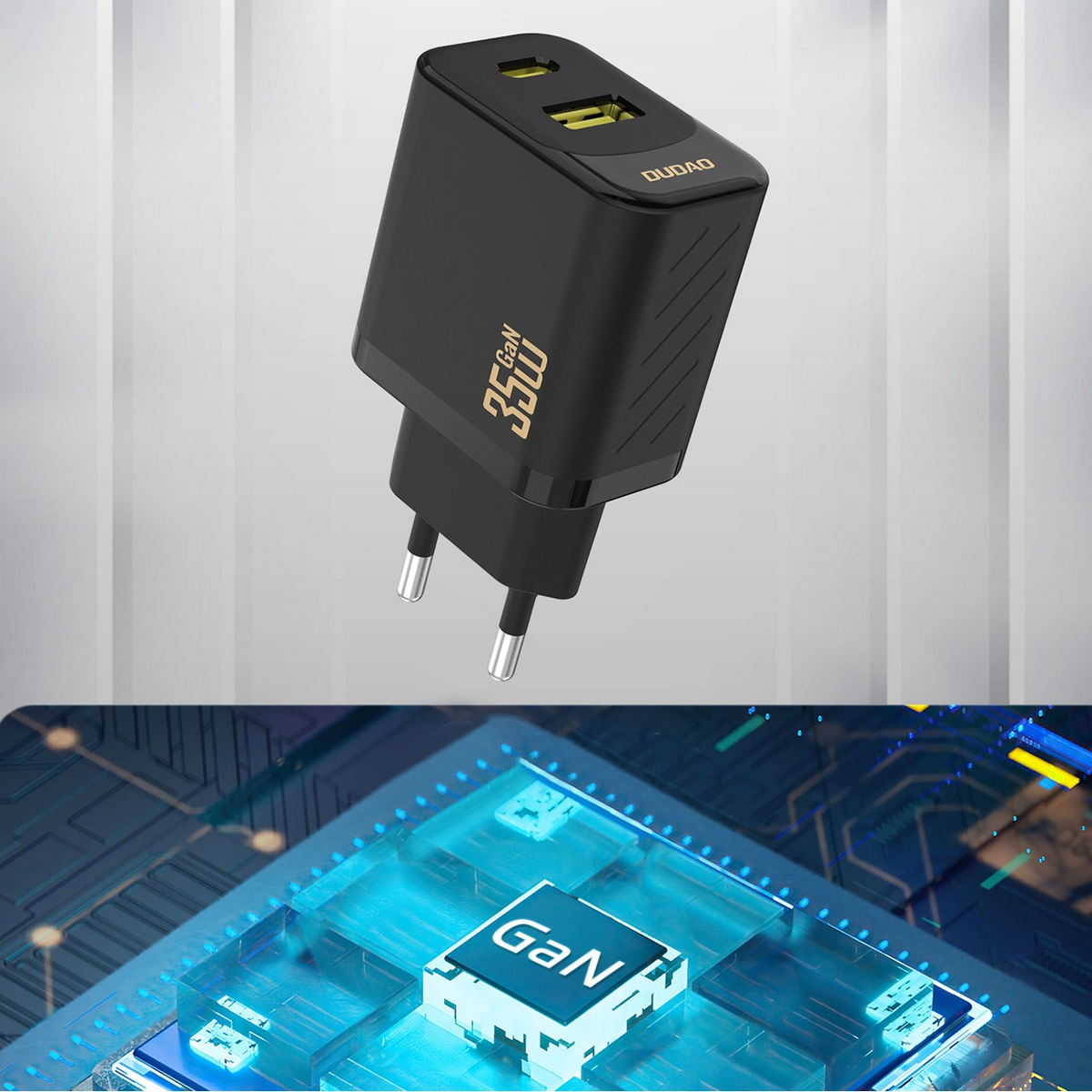 Omrežni polnilec Dudao A27 Max, 35W, 1 x USB-A - 1 x USB-C, Črn