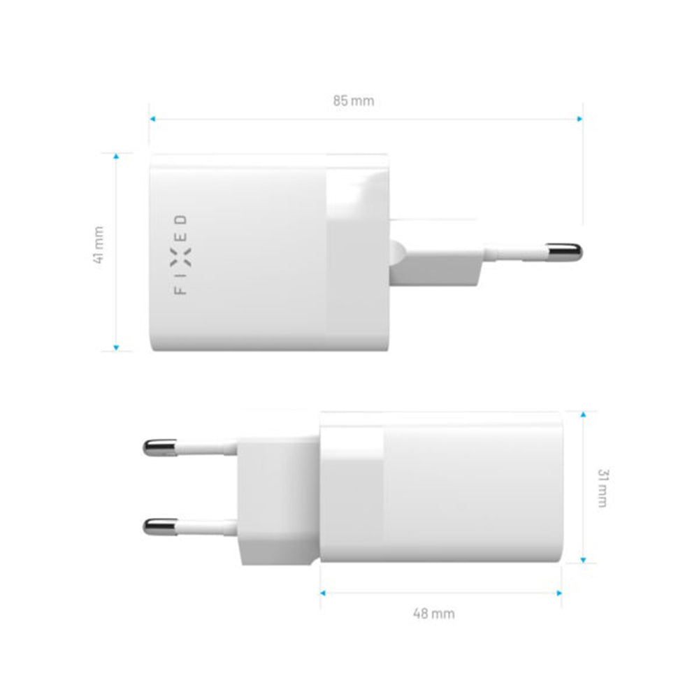Polnilnik Fixed Mini, 45W, 3A, 1 x USB-A - 1 x USB-C, Bel