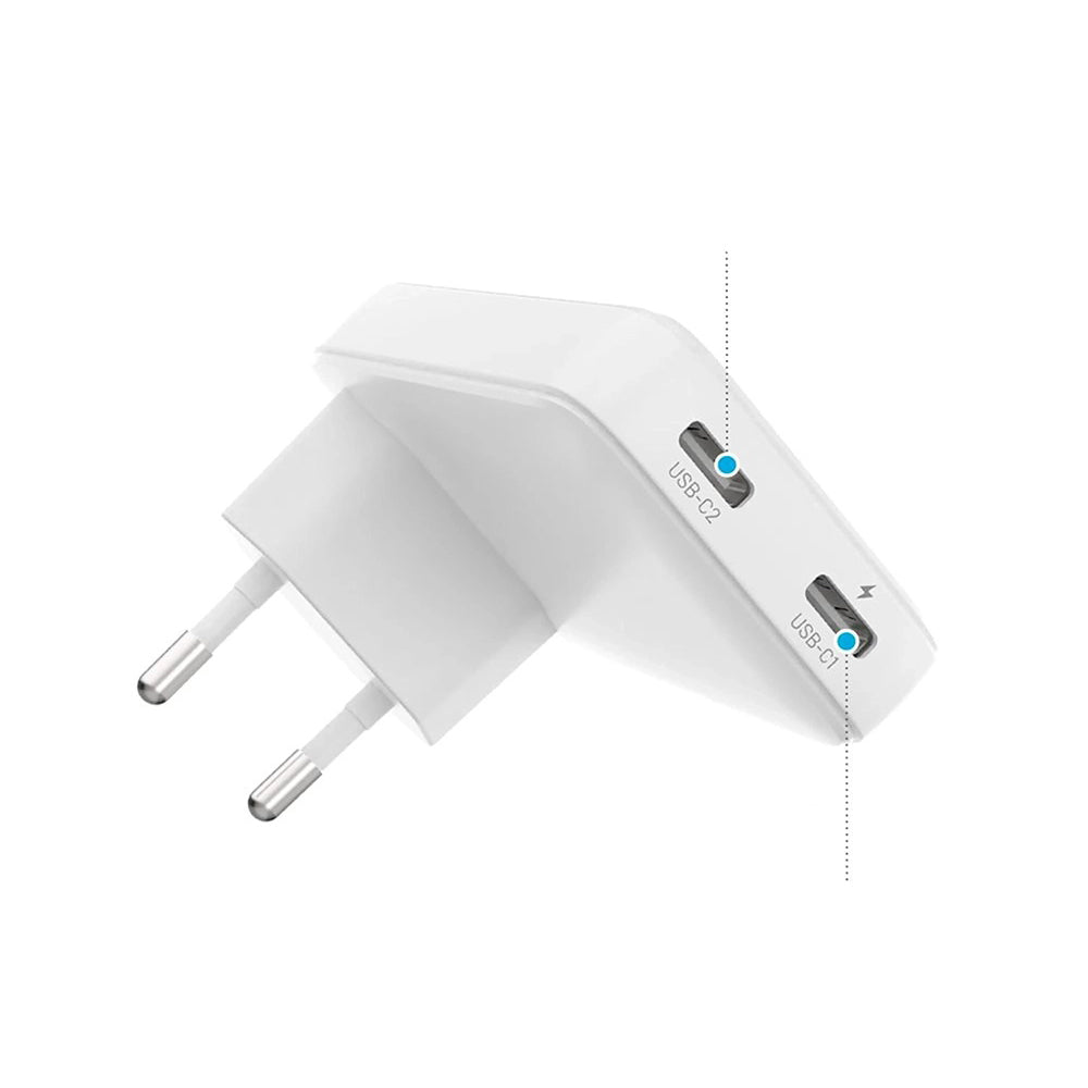 Polnilnik Fixed Slim, 45W, 3A, 2 x USB-C, Bel