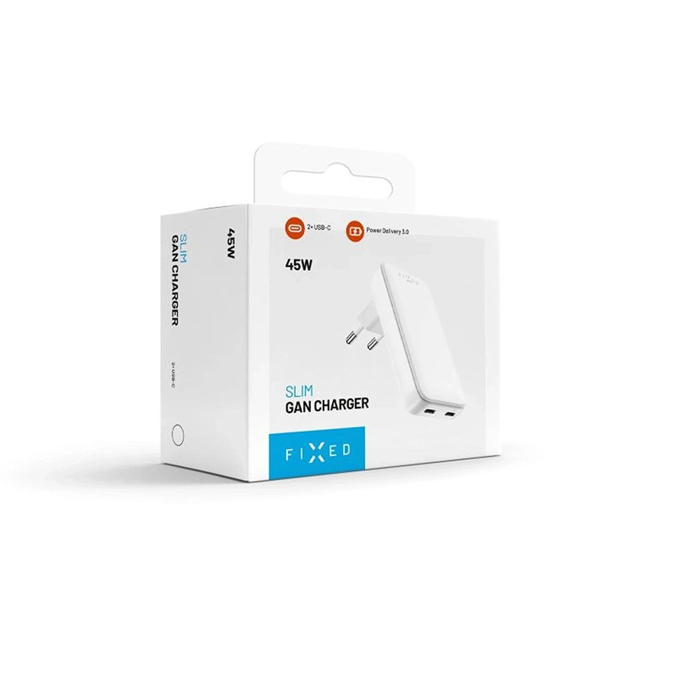 Polnilnik Fixed Slim, 45W, 3A, 2 x USB-C, Bel