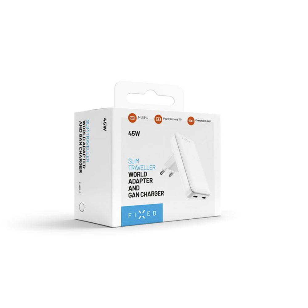 Fixed Travel Network Charger, 45W, 3A, 2 x USB-C, White