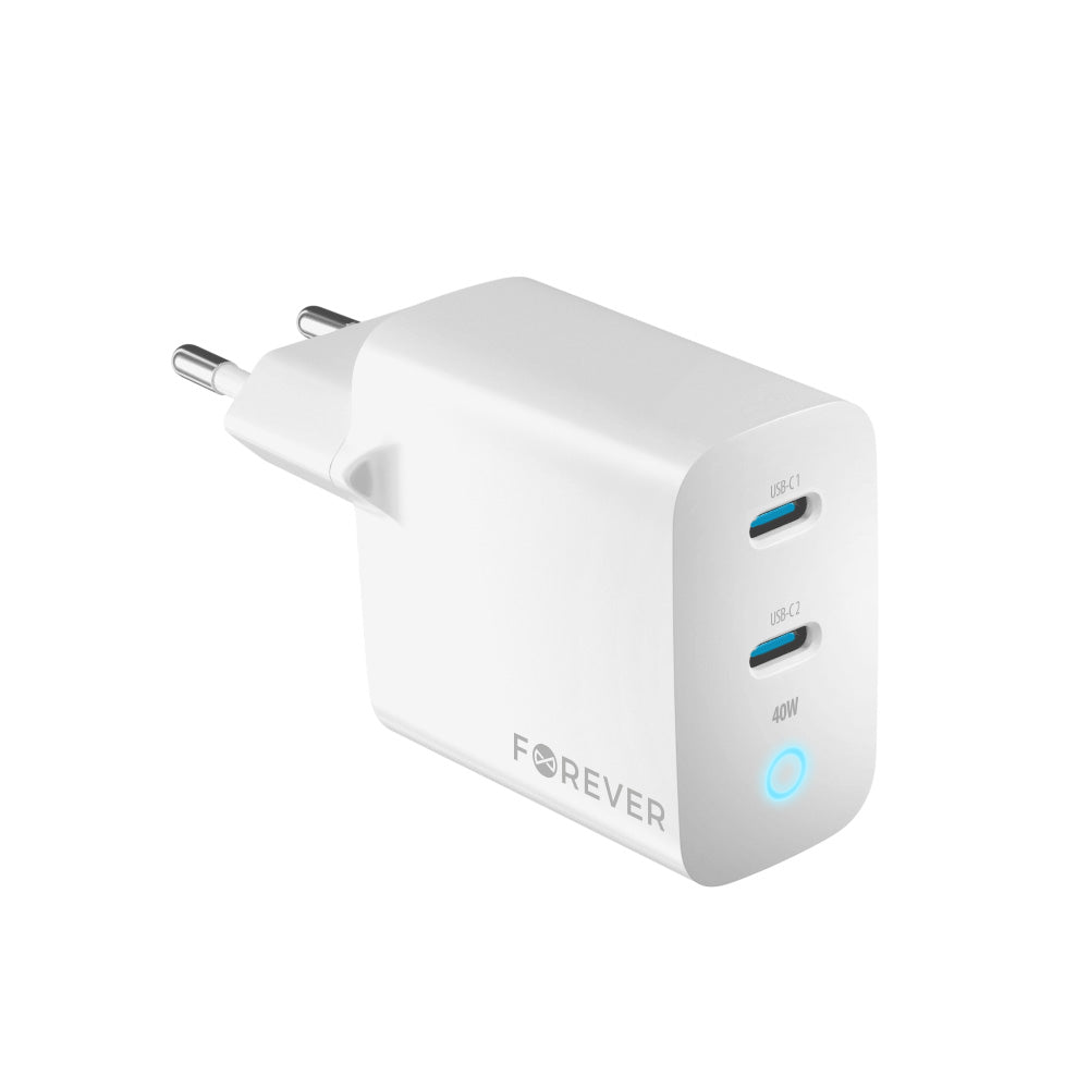 Omrežni polnilnik Forever TC-06-40CC, 40 W, 3A, 2 x USB-C, bel
