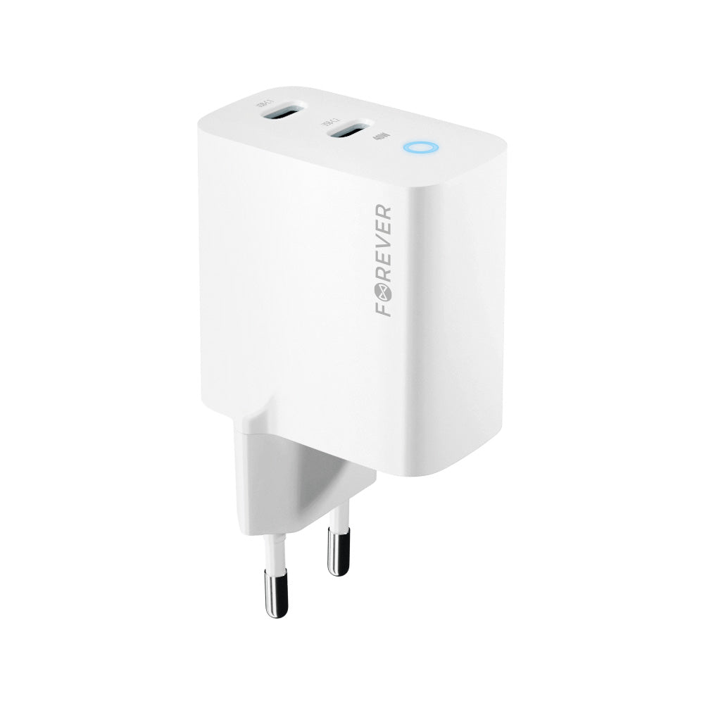 Omrežni polnilnik Forever TC-06-40CC, 40 W, 3A, 2 x USB-C, bel