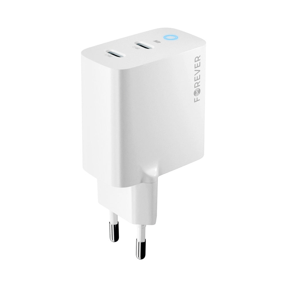 Omrežni polnilnik Forever TC-06-40CC, 40 W, 3A, 2 x USB-C, bel