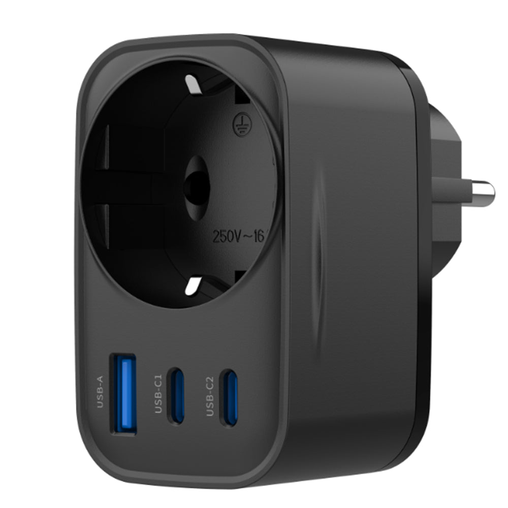 HAVIT UC142 Network Charger, 30W, 3A, 1 x USB-A - 2 x USB-C - 1 x Schuko, Black