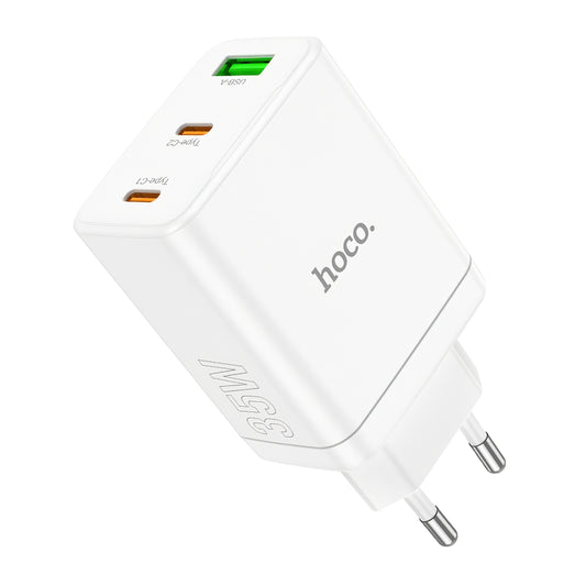 Omrežni polnilnik HOCO N33, 35 W, 3A, 1 x USB-A - 2 x USB-C, bel