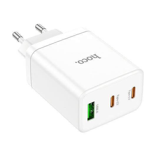 Omrežni polnilnik HOCO N33, 35 W, 3A, 1 x USB-A - 2 x USB-C, bel