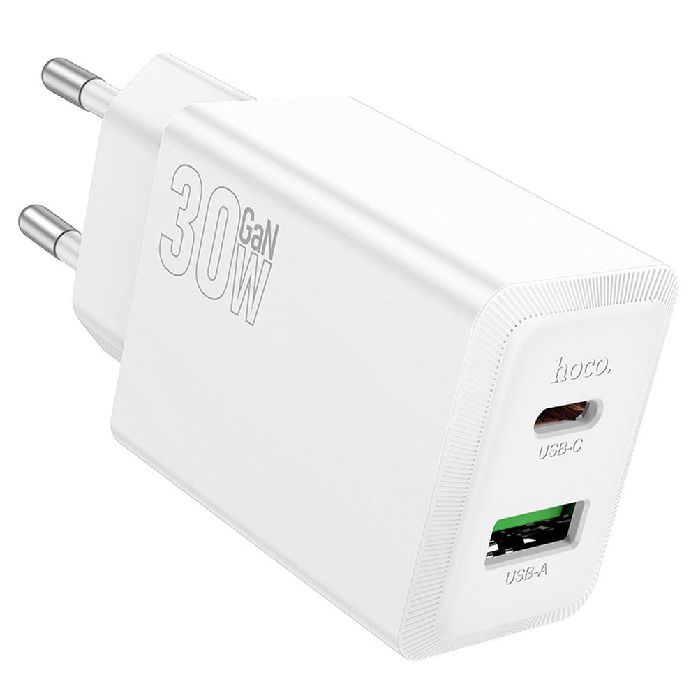 Polnilnik HOCO N71, 30W, 3A, 1 x USB-A - 1 x USB-C, Bel