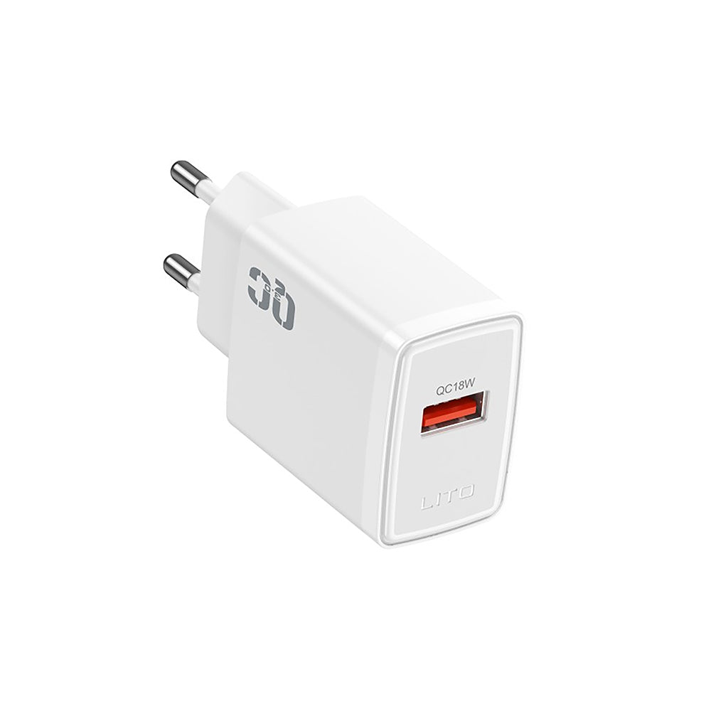 Polnilnik Lito LC08, 18W, 3A, 1 x USB-A, Bel