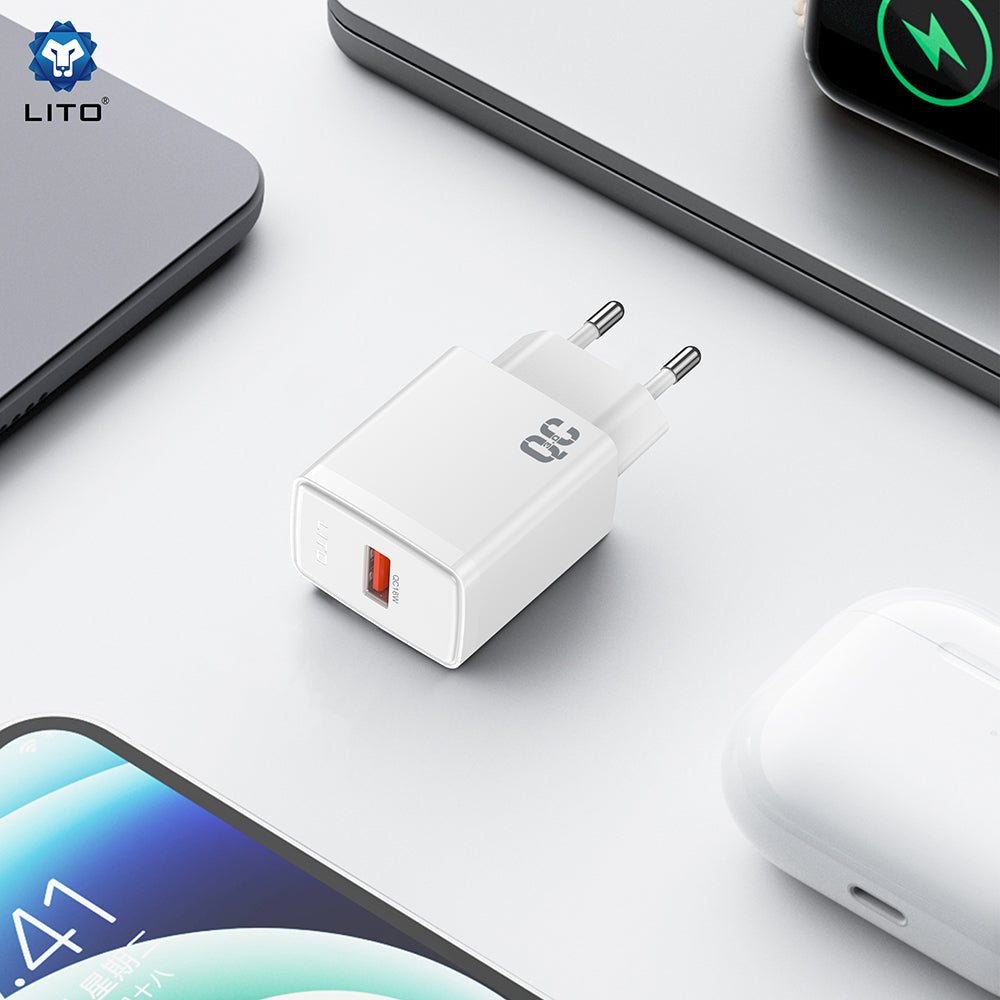 Polnilnik Lito LC08, 18W, 3A, 1 x USB-A, Bel