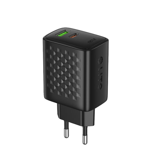 Polnilnik omrežja Lito LC24, 65W, 3.25A, 1 x USB-A - 1 x USB-C, črn